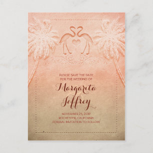 Carte Postale Faire-part Ombre jolie plage de flamingo enregistrer la date 