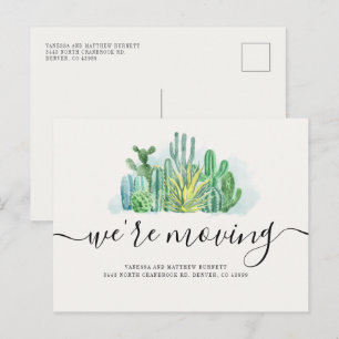 Carte Postale Faire-part On déplace les cactus d'aquarelle Changement d'adr