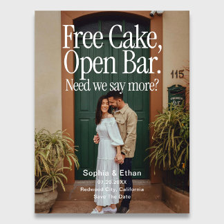 Carte Postale Faire-part Open Bar Free Cake Photo Retro Save The Date