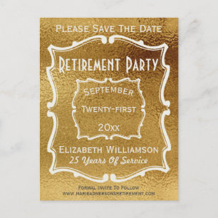 Carte Postale Faire-part Or Fête de Retraite Épargne Blanc Or Vintage
