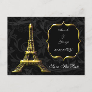 Carte Postale Faire-part or Tour Eiffel Mariage français Enregistrer la dat