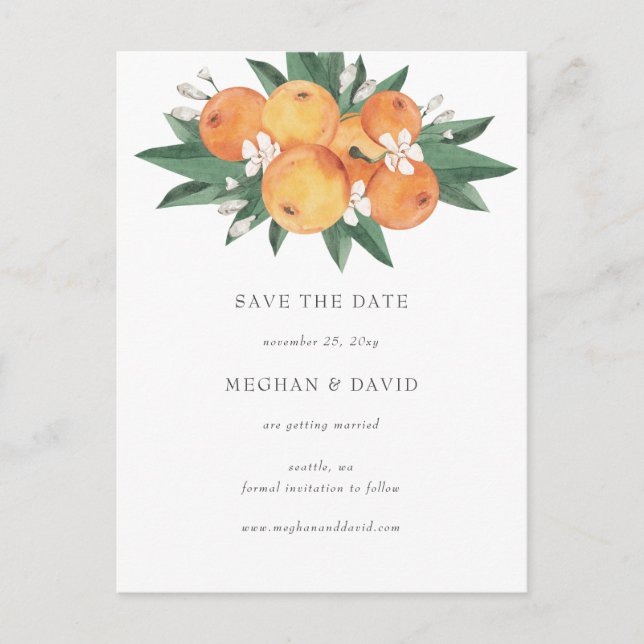 Carte Postale Faire-part Orange Blossoms Citrus Botanical Save the Date (Devant)