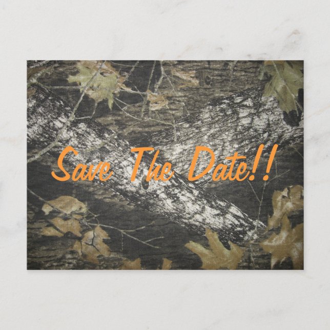 Carte Postale Faire-part Orange Camo Enregistrez la date ! (Devant)