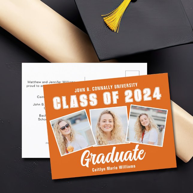 Carte Postale Faire-part Orange White Graduate Photo Collage Graduation (Créateur téléchargé)