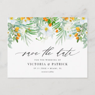 Carte Postale Faire-part Orchidées blanches et kumquats à l'aquarelle Enreg