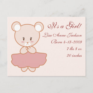 Carte Postale Faire-part Ours de fille