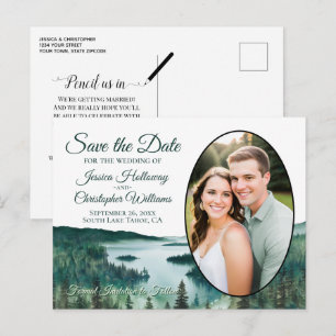 Carte Postale Faire-part Oval Photo Rustique Lake Tahoe Enregistrer La Date
