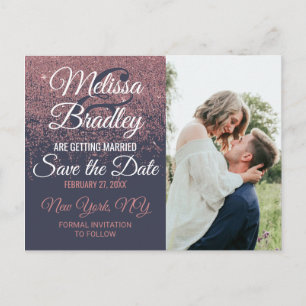 Carte Postale Faire-part Paillettes de rose gold étincelles bleu marine Enr