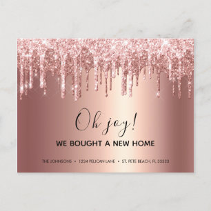 Carte Postale Faire-part Paillettes Rose Gold Glamour Coulée Nouvel Adresse