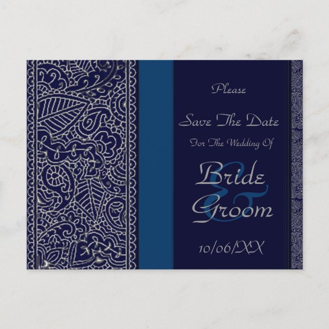 Carte Postale Faire-part Paisley Passion - Effet Argent (Henné) (Mariage) (Devant)