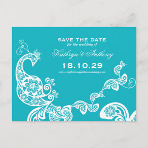 Carte Postale Faire-part Paisley Peacock Chic Romantique Photo Enregistrez