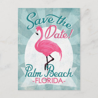 Carte Postale Faire-part Palm Beach Enregistrer La Date Flamant rose Rose