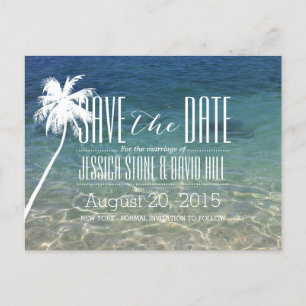 Carte Postale Faire-part Palm Tree Beach Wedding Enregistrer la date