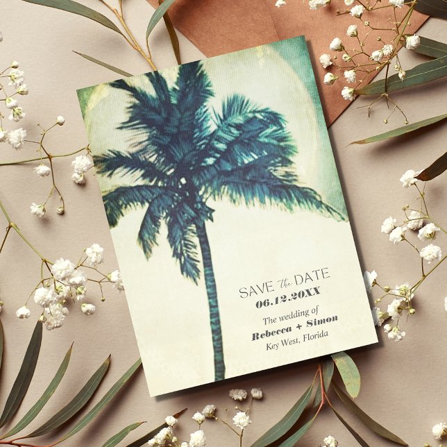 Carte Postale Faire-part Palmier tropical Clé Mariage Occidental Enregistre (Créateur téléchargé)