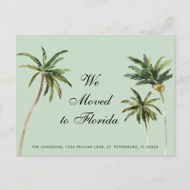 Carte Postale Faire-part Palmiers à l'aquarelle Tropical Déplacé en Floride (Devant)