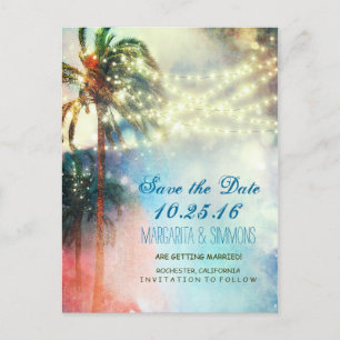 Carte Postale Faire-part palmiers phares plage enregistrer la date