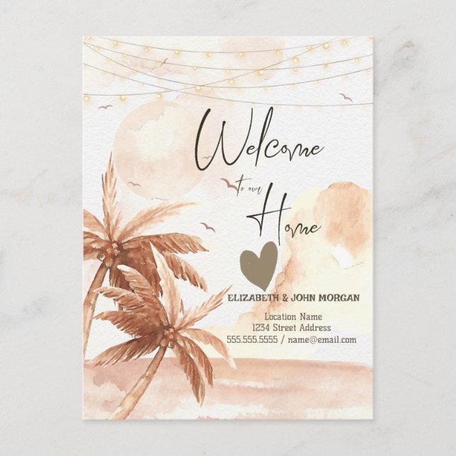 Carte Postale Faire-part Palmiers rustiques aquarelle (Devant)