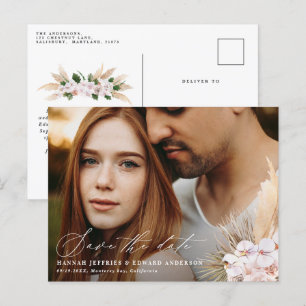 Carte Postale Faire-part Pampas bohème moderne herbe orchidée photo mariage