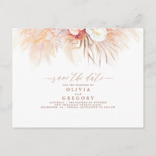 Carte Postale Faire-part Pampas Grass Floral Terracotta Enregistrer la date