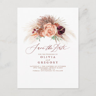 Carte Postale Faire-part Pampas Grass Floral Terracotta Enregistrer la date