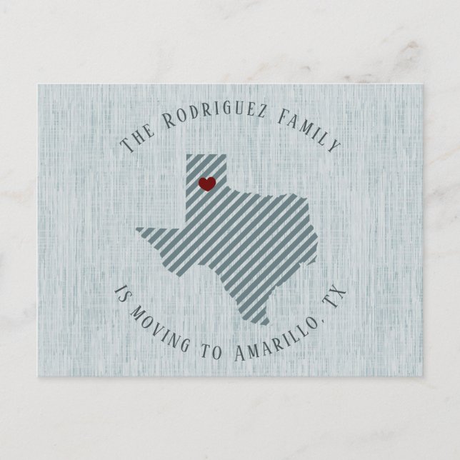 Carte Postale Faire-part Panhandle Lin bleu et Coeur Texas Moving (Devant)
