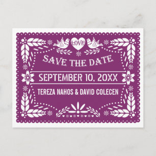 Carte Postale Faire-part Papel moderne picado violet mariage Enregistrer la