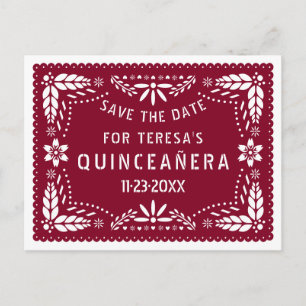 Carte Postale Faire-part Papel picado bordeaux QUINCEAÑERA Enregistrer la d