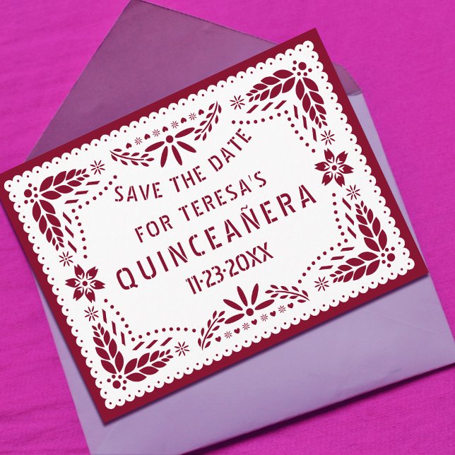 Carte Postale Faire-part Papel picado bordeaux QUINCEAÑERA Enregistrer la d (Créateur téléchargé)