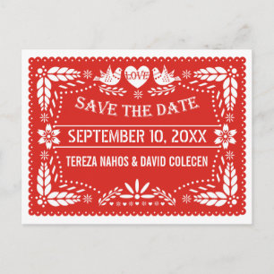 Carte Postale Faire-part Papel picado inséparables mariage rouge Enregistre