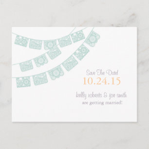 Carte Postale Faire-part Papel Picado Save the Date Vert menthe
