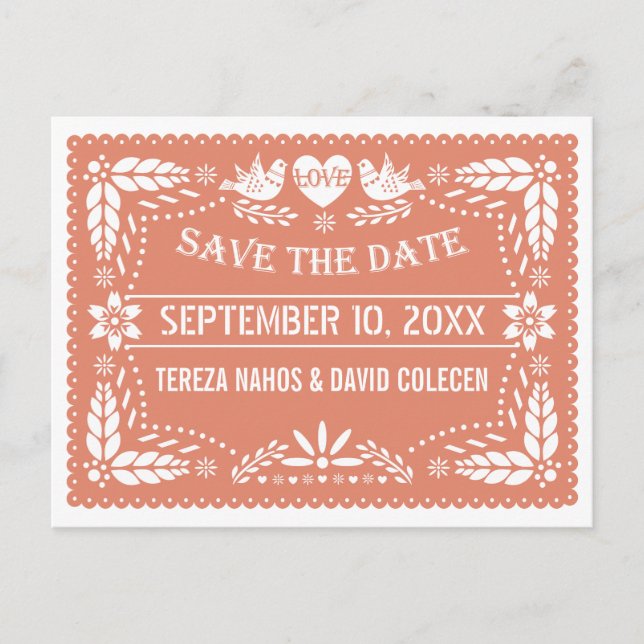 Carte Postale Faire-part Papel picado tourtereaux pêche mariage Enregistrez (Devant)