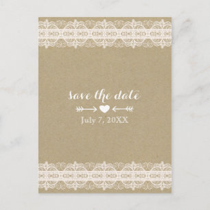 Carte Postale Faire-part Papier Brun & Dentelle Blanche Rustique Enregistre