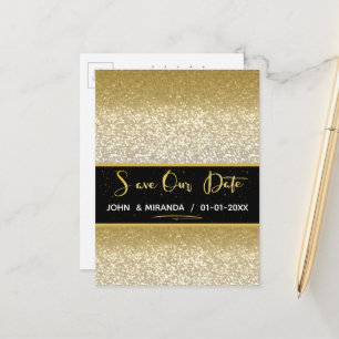 Carte Postale Faire-part Papier doré Save the date pailleté