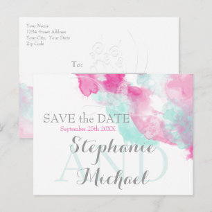 Carte Postale Faire-part Papillon Aquarelle Cranberry Menthe SavetheDate
