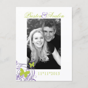 Carte Postale Faire-part Papillon de printemps violet Enregistrer la date C