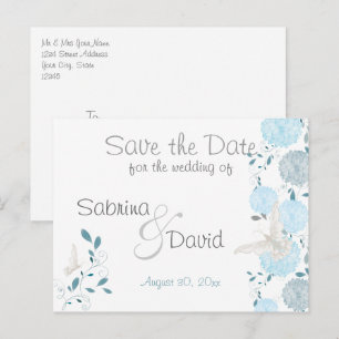Carte Postale Faire-part Papillon Sky Blue Chrysanthemum Enregistrer la dat