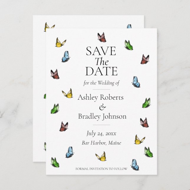 Carte Postale Faire-part Papillon Whimsical Rustique Enregistrer La Date (Devant / Derrière)