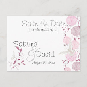 Carte Postale Faire-part Papillons & Chrysanthème rose Enregistrer la date