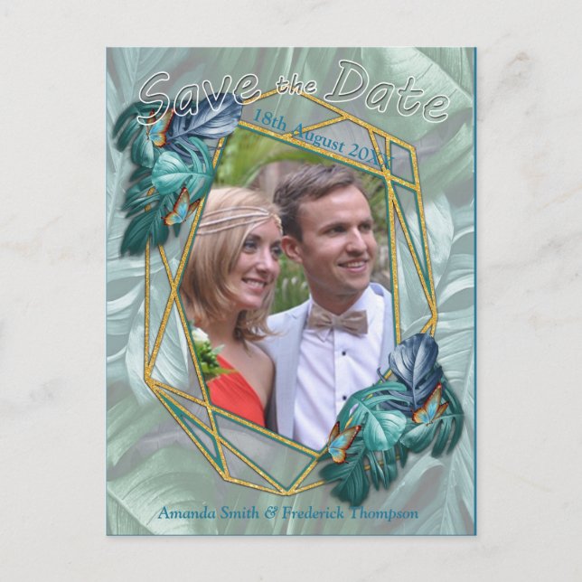 Carte Postale Faire-part Papillons du Paradis/Tropical Turquoise Splash (Devant)