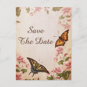Carte Postale Faire-part Papillons & Fleur d'amandier vintage Save The Date