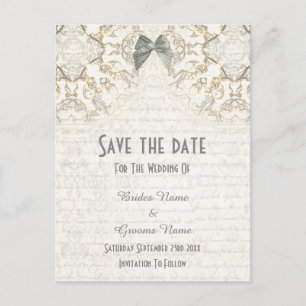 Carte Postale Faire-part Parchemin en dentelle blanche enregistrer la date