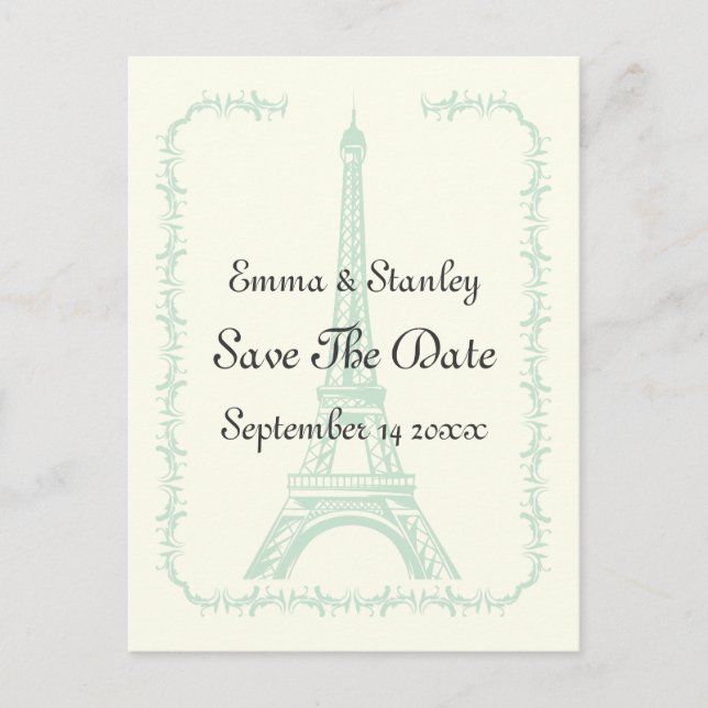 Carte Postale Faire-part Paris Monnaie mariage Tour Eiffel Enregistrer la d (Devant)