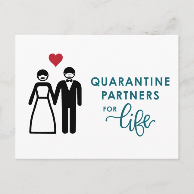 Carte Postale Faire-part Partenaires de quarantaine pour la vie | Bleu (Devant)