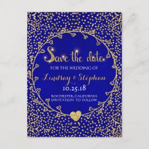 Carte Postale Faire-part Parties scintillant d'or Confetti Glam Cobalt Enre