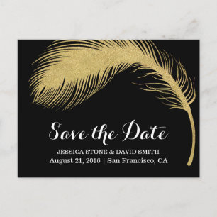 Carte Postale Faire-part Parties scintillant d'or moderne Mariage en plume 