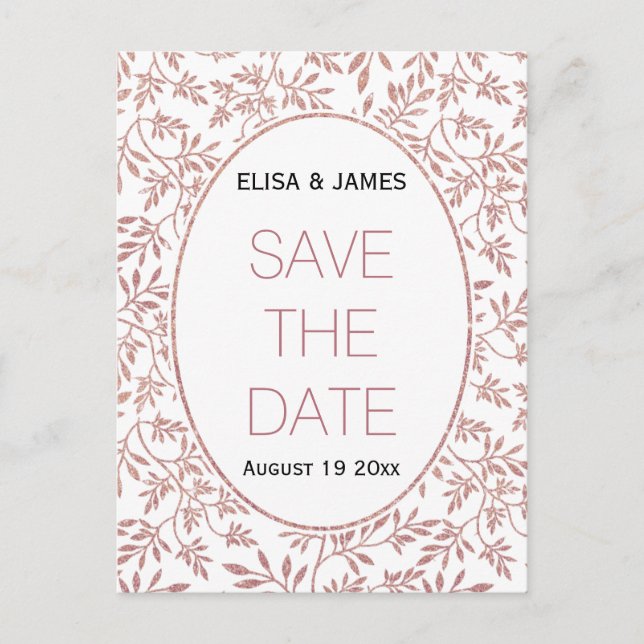 Carte Postale Faire-part parties scintillant d'or rose mariage feuille Enre (Devant)