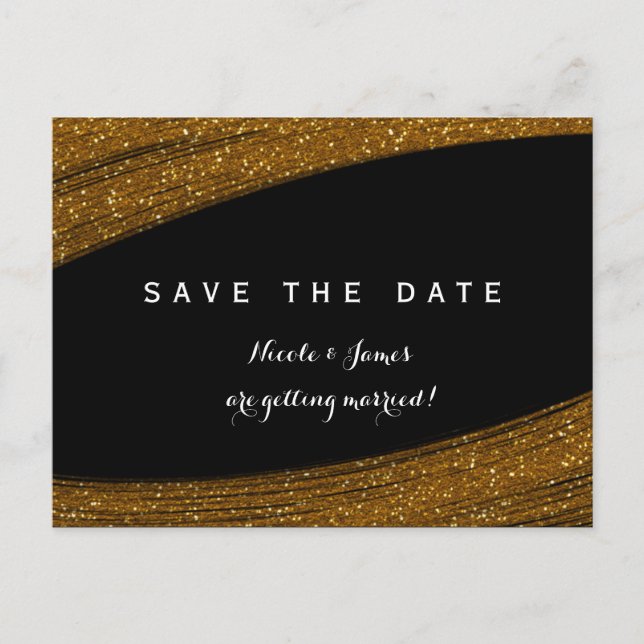 Carte Postale Faire-part Parties scintillant Gold Sparkle Noir Enregistrer  (Devant)