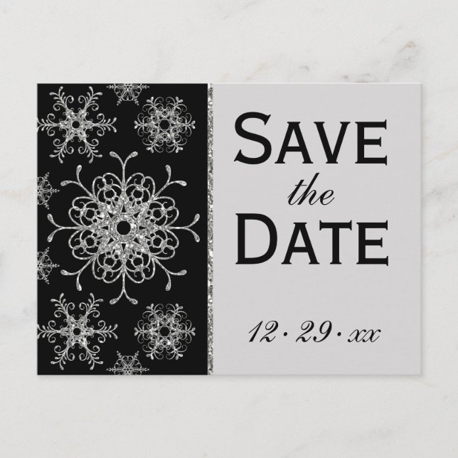 Carte Postale Faire-part Parties scintillant noire Snowflakes Enregistrer l (Devant)