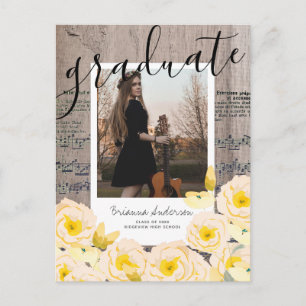 Carte Postale Faire-part Partition Musique Boho Floral Wood Photo Graduatio