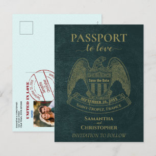 Carte Postale Faire-part Passeport turquoise Mariage amusant Enregistrer la